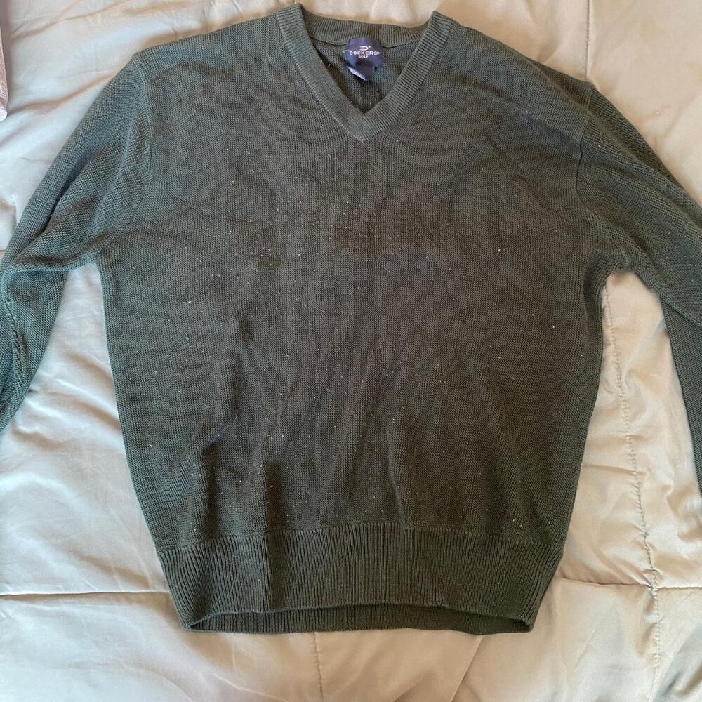 Dockers Men's Green and Grey Jumper